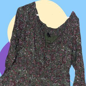 Plus Boho Green and Burgandy Dress